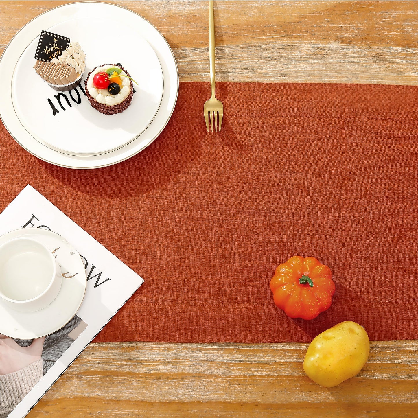 L Linen World Linen Table Runner 14X72 Inches,100% French Linen Rust Tablerunner,Machine Washable Dining Table Runner for Fall,Wedding,Party,Halloween,Christmas(Rust)