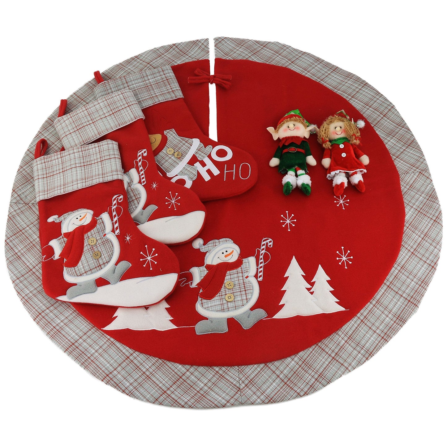 WEWILL Lovely Christmas Stockings Set of 3 Santa, Snowman, Reindeer, Xmas Character 3D Plush Linen Hanging Tag Knit Border for Family Kids