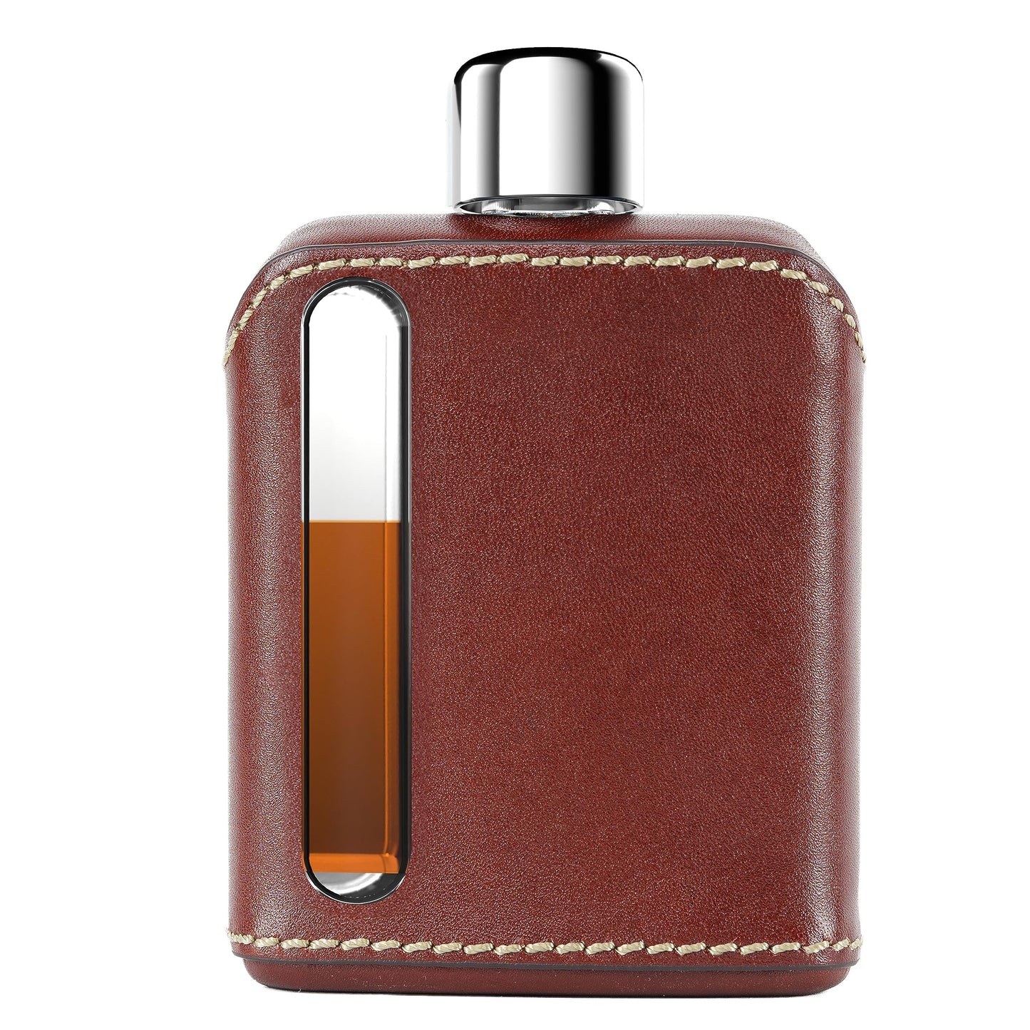 Ragproper Leather Glass Hip Flask for Men & Women – Modern Whiskey & Liquor Pocket Flask, Durable Genuine Leather Cover, Ideal Glass Flask – Single Shot 3.4oz (100ml), Dark Brown