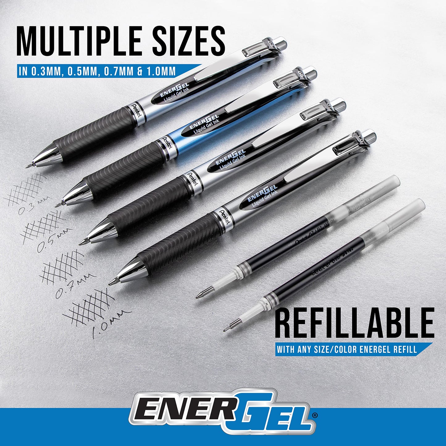 Pentel EnerGel RTX Retractable Liquid Gel Pen, (0.7mm), Medium Line, Metal Tip, Black Ink, Pack of 6 (BL77BP6A)