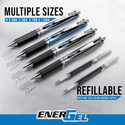 Pentel EnerGel RTX Retractable Liquid Gel Pen Metal Tip, 12 Pack, (0.7mm), Medium Line, Turquoise Blue, Box of 12 (BL77-S3)