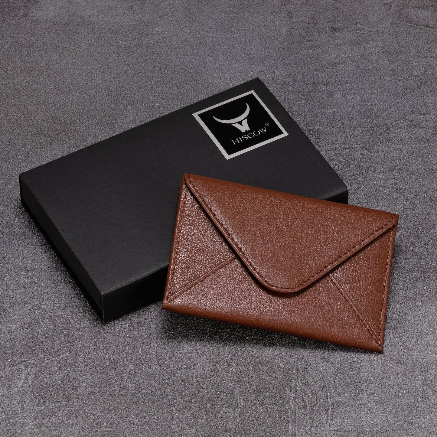 HISCOW Envelope Business Card Case with Magnet Closure - Italian Calfskin (Coffee)