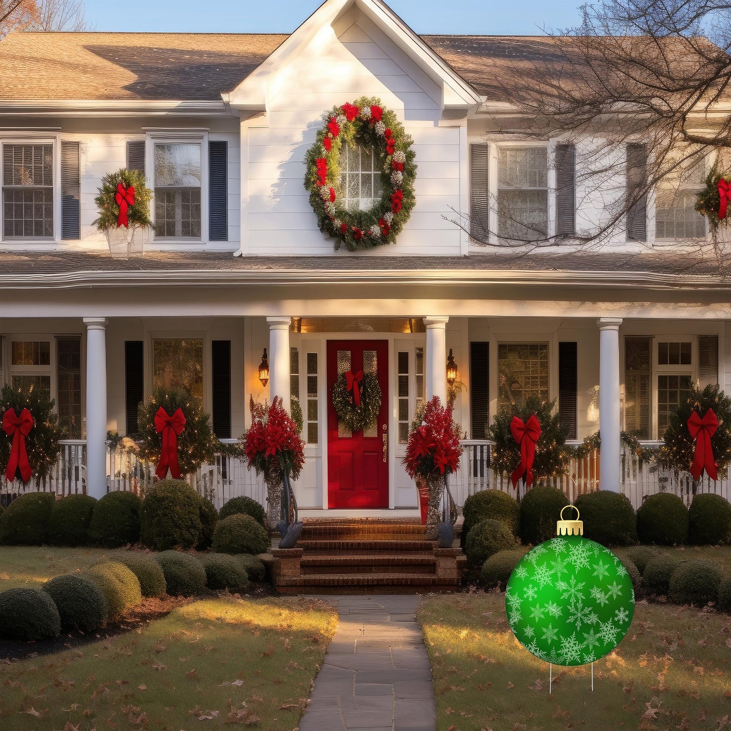 Rogue River Tactical Christmas Classic Yard Sign for Home Decor and Lawn Decoration With Stakes Green Ornament Snowflakes