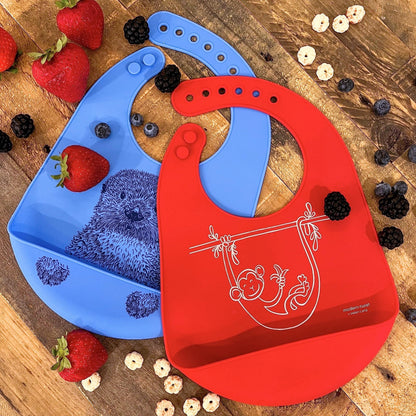 modern-twist Bucket-Bib 100% Food-Grade Silicone, Waterproof and Reusable, Curious Otter – Sea Blue
