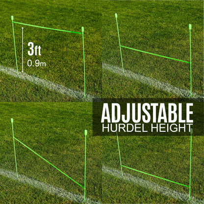 QUICKPLAY PRO Agility Poles Adjustable Height: use as (x10) 3FT Soccer Agility Training Poles OR (x5) 6FT Slalom Poles (Agility Poles x10 - for Grass)