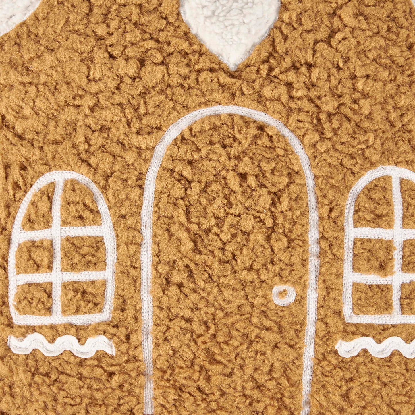 Primitives by Kathy Gingerbread House Shaped Pillow Delightful Fun Soft Pillow Featuring Brown/White Sherpa/White Ricrac/Looks Like a Cookie with Icing, Seasonal Home Decor Accent