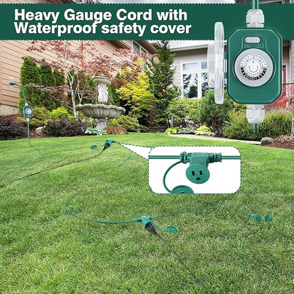 Feekoon 40FT Outdoor Extension Cord Splitter with Timer, Waterproof 3-Outlet Cord with Safety Cover 16/3 SJTW Weatherproof Power Cable for Outdoor Halloween Christmas Decorations Garden Lights