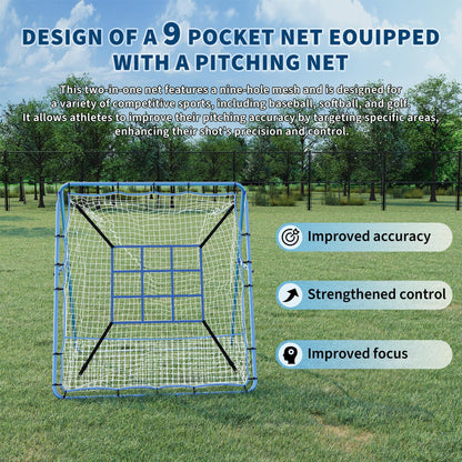 Garvee Baseball Pitching Rebounder Net, 5x4 Ft with 9 Hole Batting, Adjustable Angle Pitchin Back Trainer for Softball & Baseball Practice, Backyard Training Net