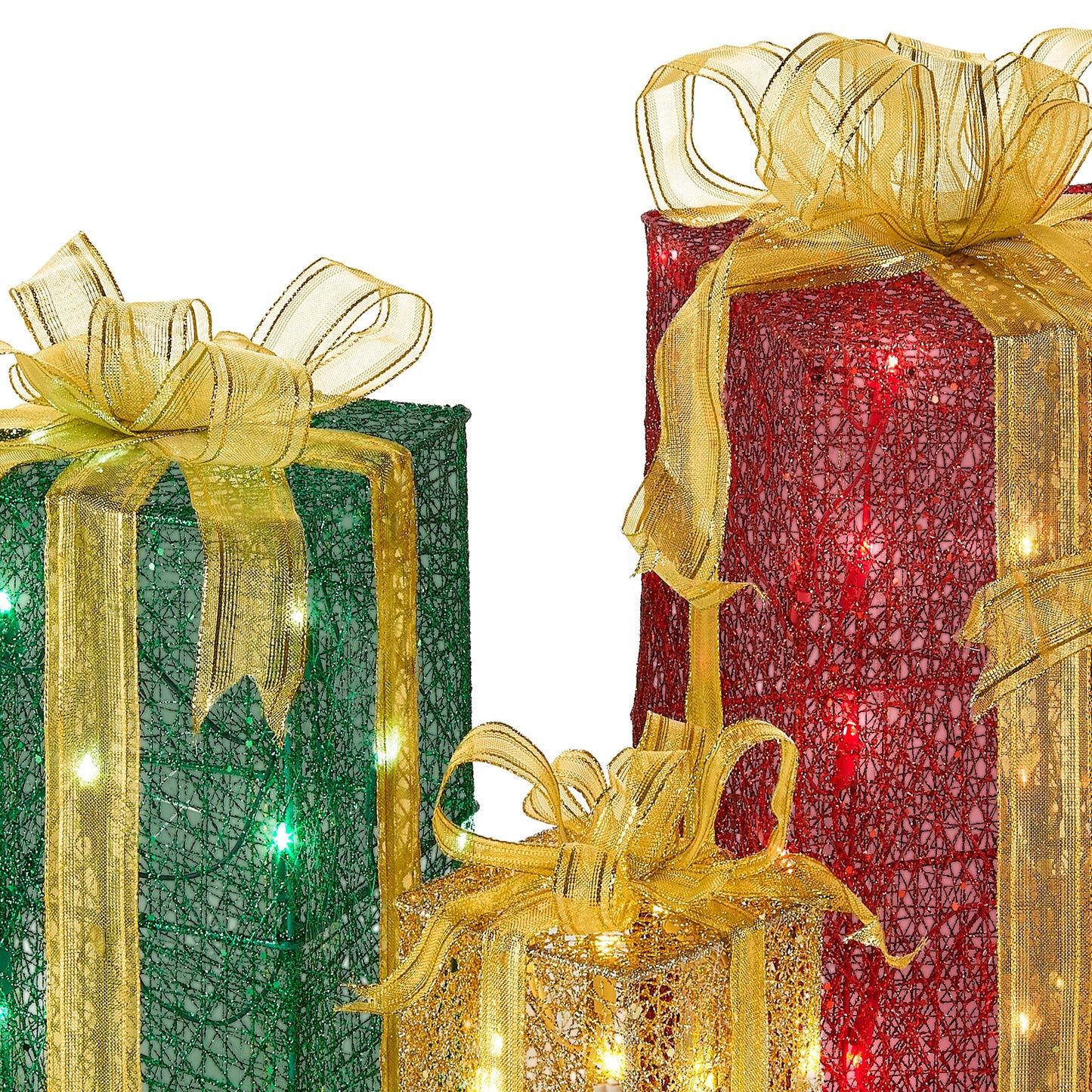 National Tree Company lit Artificial Christmas Décor 3-Piece Set Includes Pre-Strung White Mini Lights Sisal Gift Boxes