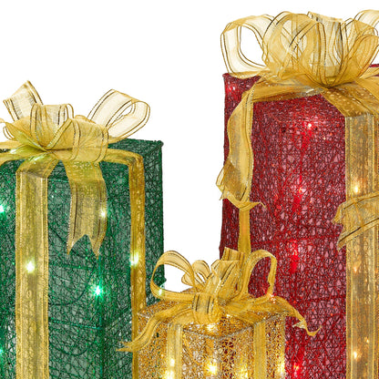 National Tree Company lit Artificial Christmas Décor 3-Piece Set Includes Pre-Strung White Mini Lights Sisal Gift Boxes