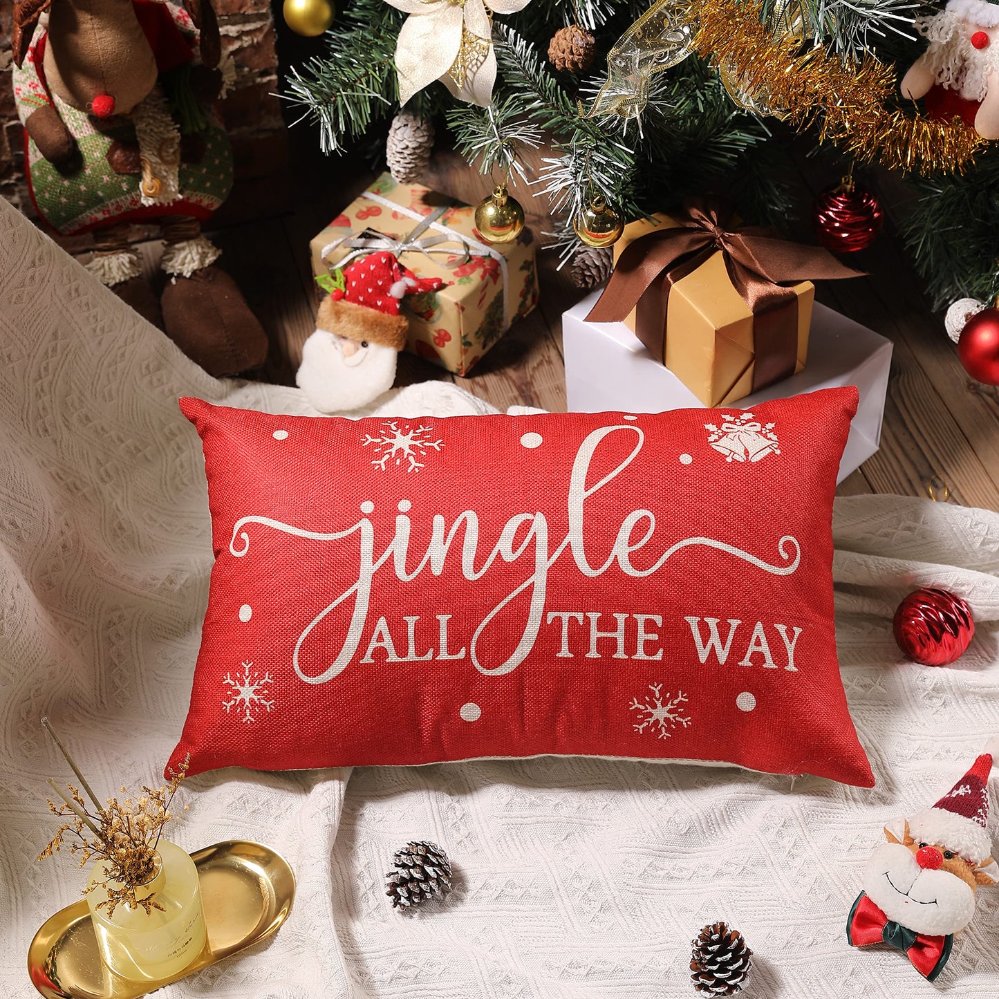 Allorry Merry Christmas Pillow Covers Set of 2 Cotton Linen Farmhouse Christmas Decorations Throw Pillow Cases Covers for Couch Bed Sofa 12x20 Inches