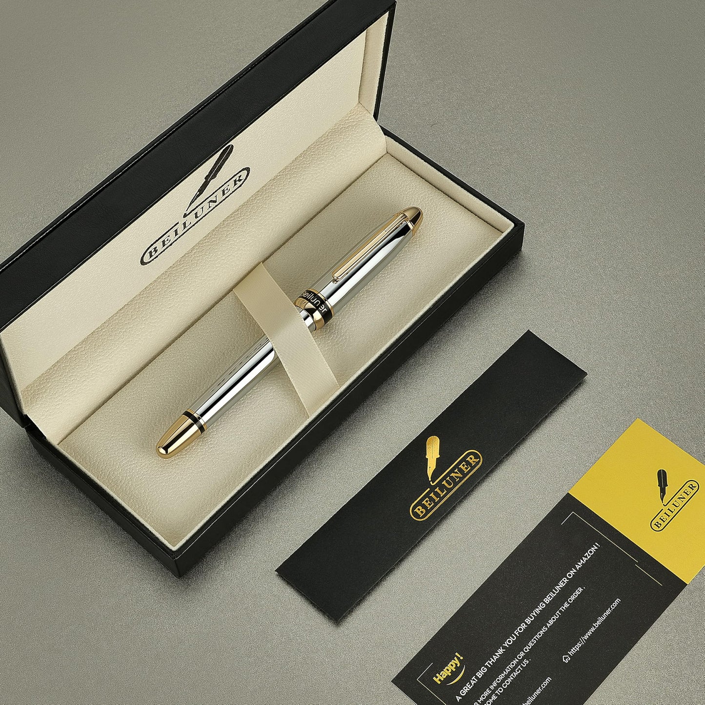 BEILUNER 315 Luxury Rollerball Pen, Stunning Silver Chrome with 24K Gold Finish, Luxury Grade Craftsmanship, Best Pen Gift Set for Men and Women, Graduation, Executive, Office, Fancy, Nice Pens