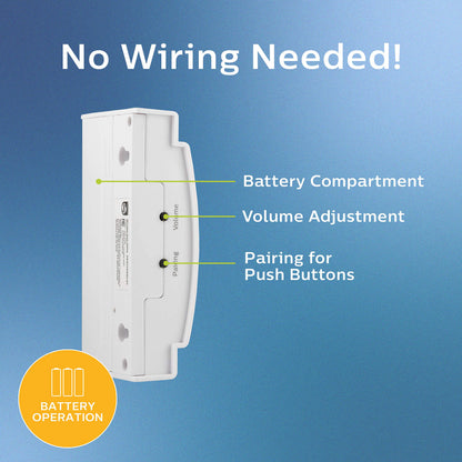 Philips Wireless Doorbell Kit, Plug-In Reciever, 2 Push Buttons, 8 Melodies, 4 Volume Levels, 150 Ft Range, White, DES2280W/27