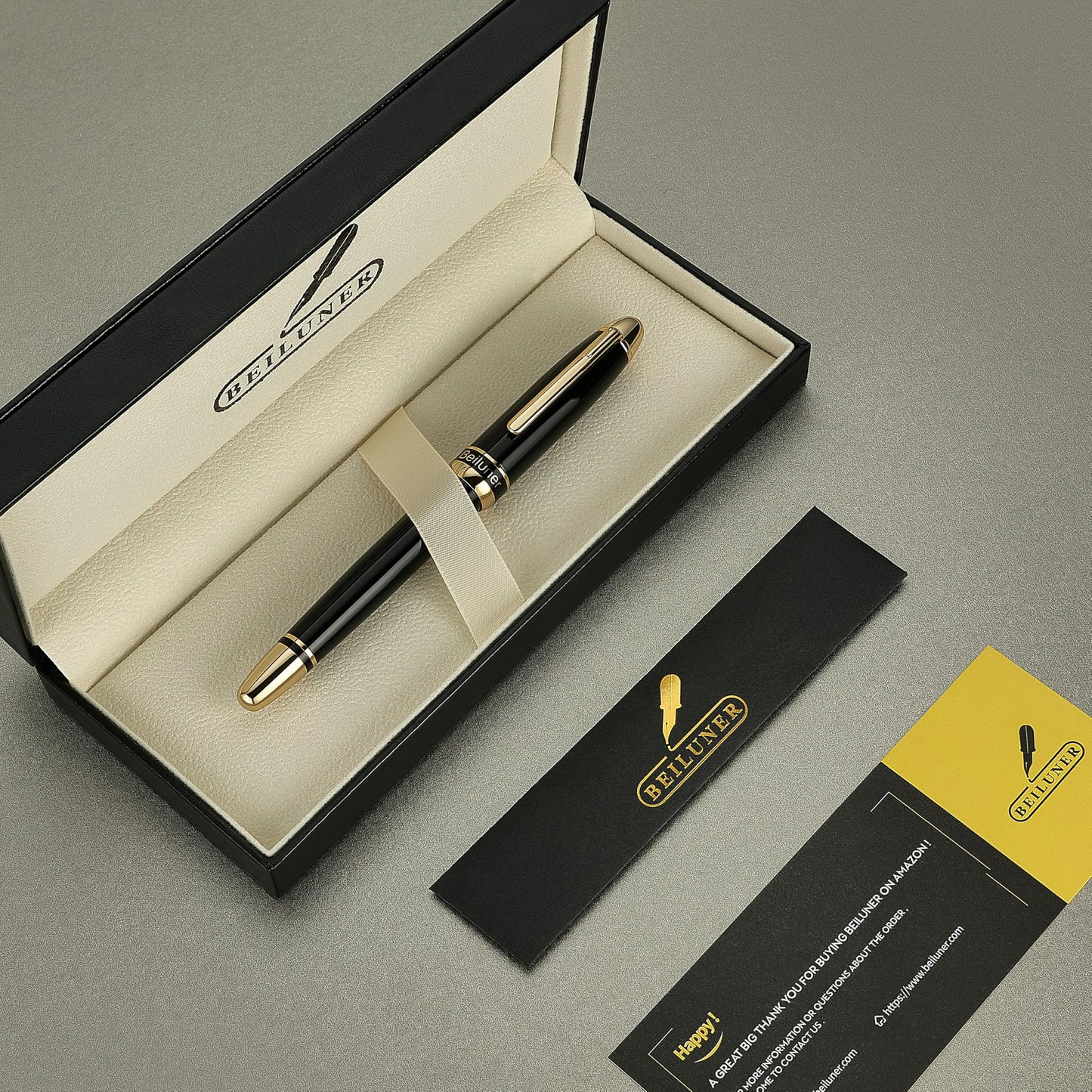 BEILUNER 315 Luxury Rollerball Pen, with 24K Gold Finish, Black Piano Lacquer, Luxury Grade Craftsmanship, Best Pen Gift Set for Men and Women, Professional, Executive, Office, Fancy, Nice Pens