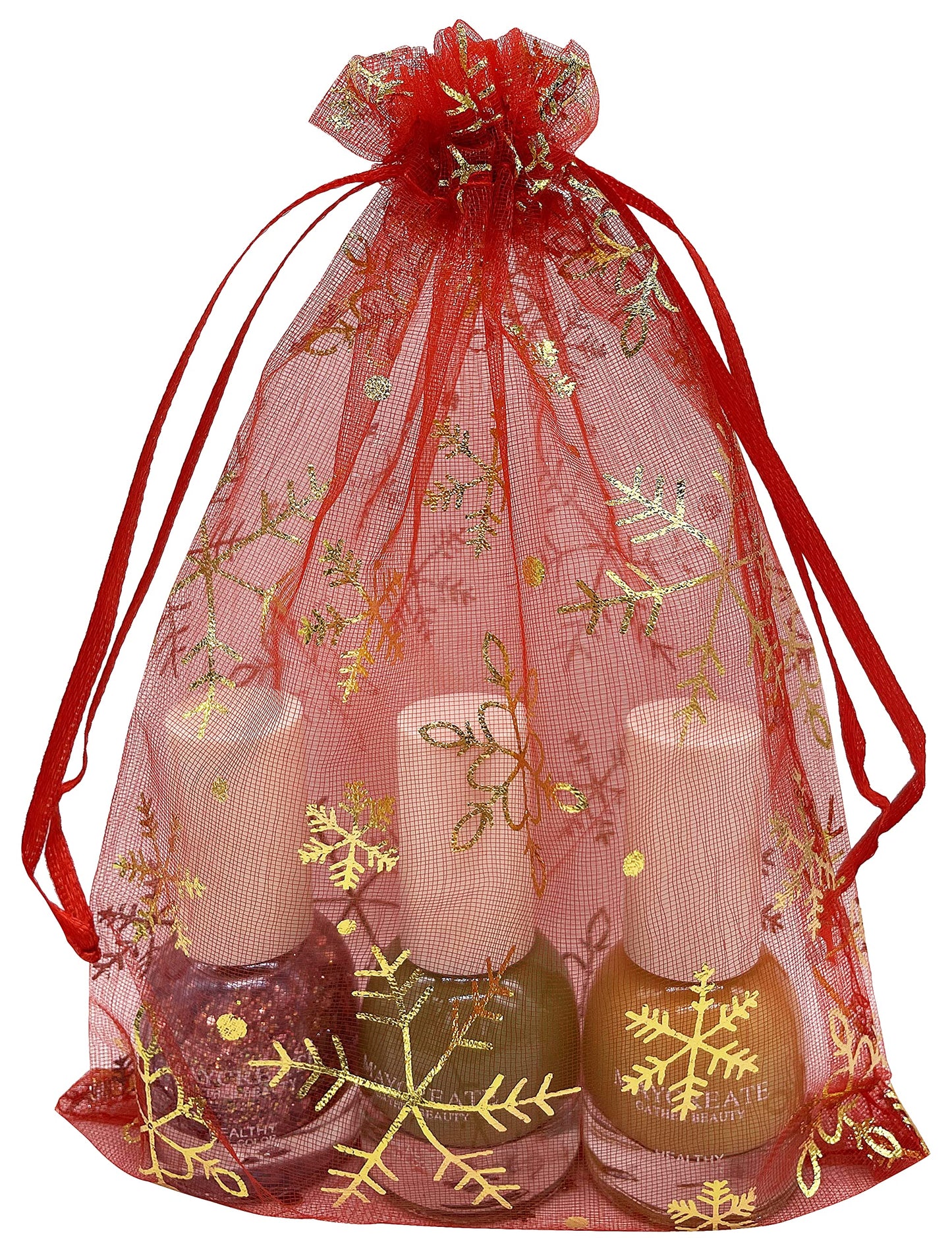 Jexila 100PCS Christmas Organza Bag 5''X7'' Red Snowflake Mesh Drawstring Jewelry Gift Bags for Xmas Wedding Party Favor Treat Bags