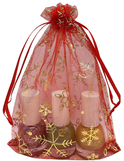 Jexila 100PCS Christmas Organza Bag 5''X7'' Red Snowflake Mesh Drawstring Jewelry Gift Bags for Xmas Wedding Party Favor Treat Bags