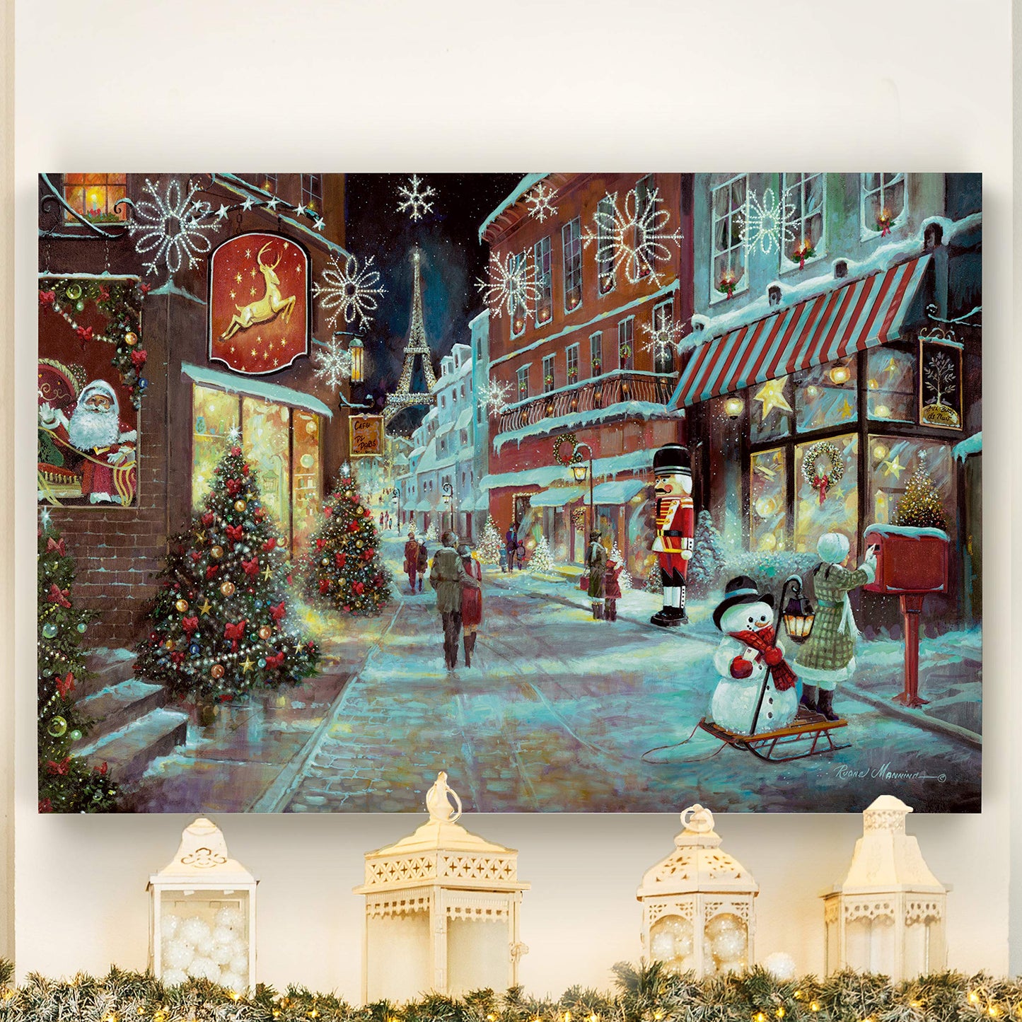Renditions Gallery Abstract Christmas Art Prints for Home Decor Snowy Paris Christmas Wall Artwork Hanging Prints for Bedroom Dining Living Room Office Home Kitchen Wall Decor - 32"X48" LT18