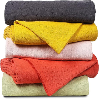 BELIZZI HOME 100% Cotton Bed Blanket, Breathable Thermal Blanket King Size, Soft Chevron 90 inch x102 , Perfect for Layering Any All Season, White