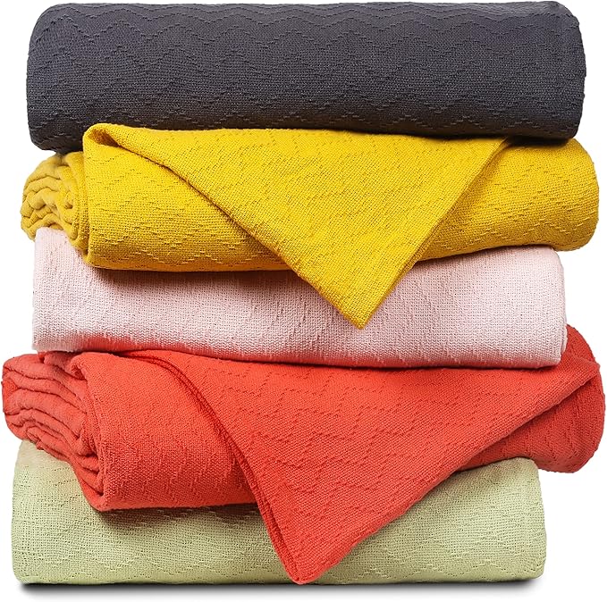 BELIZZI HOME 100% Cotton Bed Blanket, Breathable Thermal Blanket Full - Queen Size, Soft Chevron 90''x90'', Perfect for Layering Any All Season, Charcoal Grey