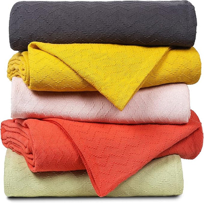 BELIZZI HOME 100% Cotton Bed Blanket, Breathable Thermal Blanket Full - Queen Size, Soft Chevron 90''x90'', Perfect for Layering Any All Season, Charcoal Grey