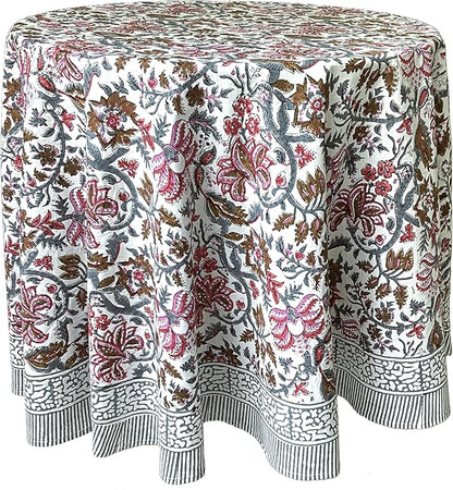 ATOSII Eden Multicolor 100% Cotton Round Tablecloth, Handblock Print Floral Table Cloth for Kitchen Dining Linen I Parties, Weddings, Outdoors, Holidays I Fall Home Decor 90" Inches Round