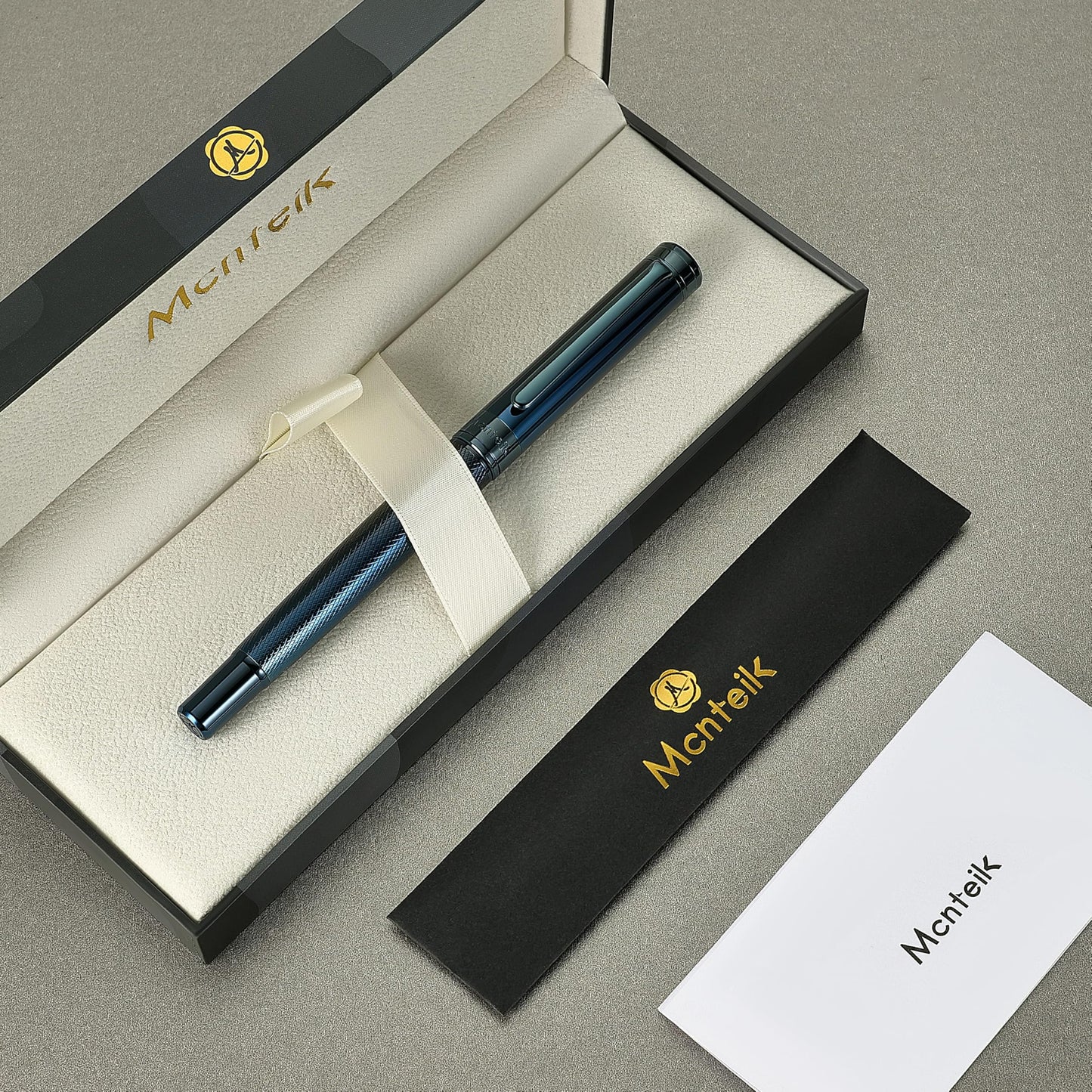 MCNTEIK Electroplated Blue Rollerball Pen, Stunning Luxury Pen with Mesh Texture Design、Schmidt Ink Refill, Nice Gift Set for Men & Women, Business, Executive, Office, Fancy, Nice Fancy Designer Pens