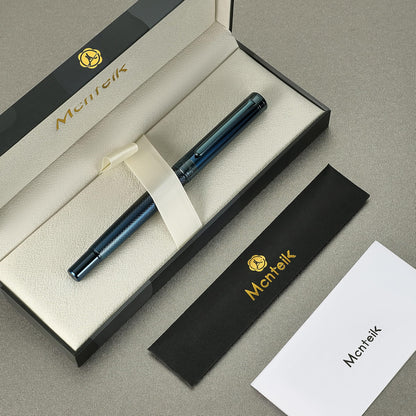 MCNTEIK Electroplated Blue Rollerball Pen, Stunning Luxury Pen with Mesh Texture Design、Schmidt Ink Refill, Nice Gift Set for Men & Women, Business, Executive, Office, Fancy, Nice Fancy Designer Pens