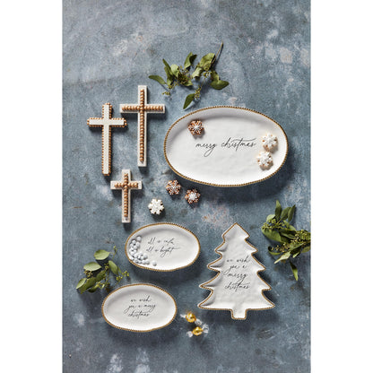 Mud Pie Christmas Tree Beaded Platter; 12 3/4" x 10 1/4"