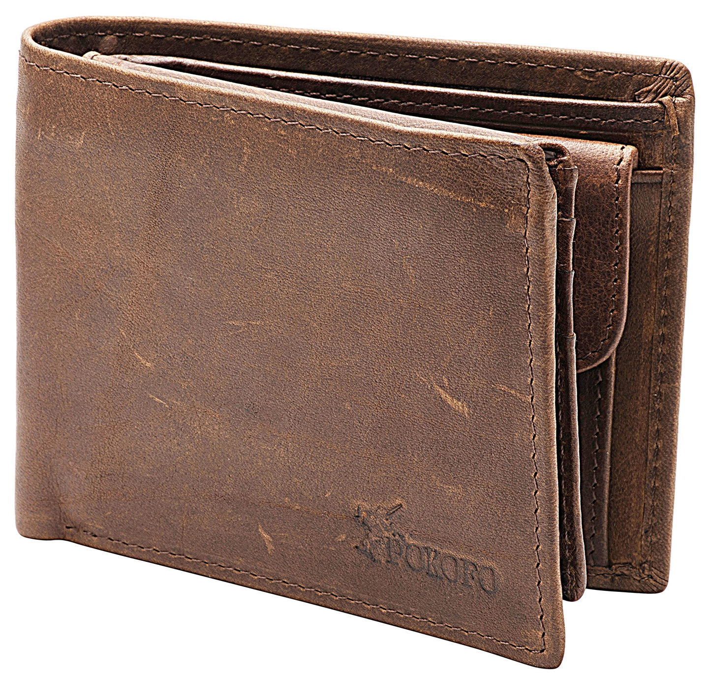 POKOFO RFID Blocking Genuine Leather Bifold Wallet for Men with Zipper and Coin Pocket (Coffee)