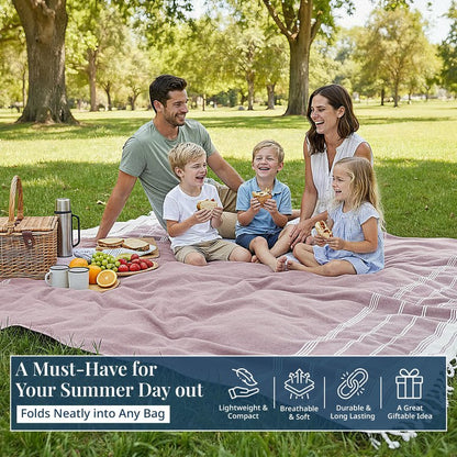 LANE LINEN Picnic Mat for Beach Vacation Essentials - Large Outdoor Blanket,Quick Dry and Pre-Washed, Soft Comfort, Perfect for Family Vacations, Park Relaxation, Sand Lounge – Wistful Mauve