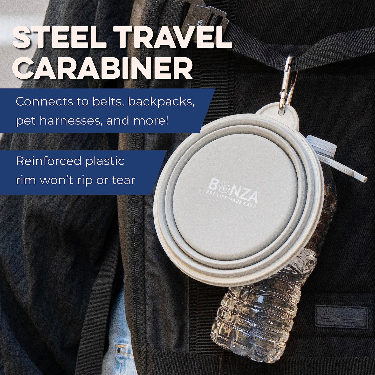 Bonza X-Large Collapsible Dog Bowl, 1500 ML Reinforced Rim, with Carabiner - Dog Travel Bowl - Portable, Collapsible - Hiking, Car, Traveling