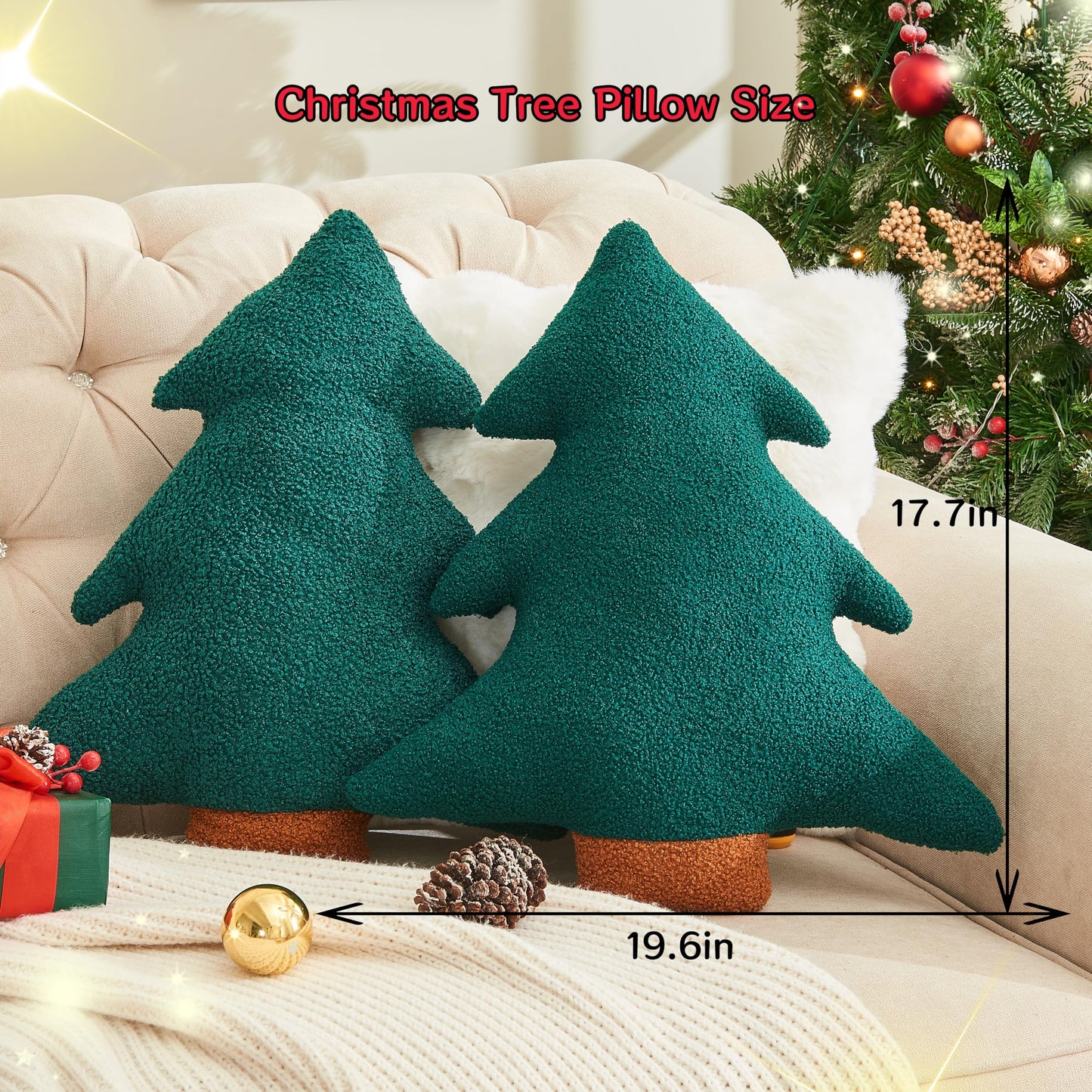 Vdoioe Christmas Tree Pillows Set of 2 Christmas Pillows. Tree Shaped Throw Pillows Xmas Plush Decorations Pillow Gingerbread House Candy Pillow for Thanksgiving Home Decor. Xmas Decor for Party