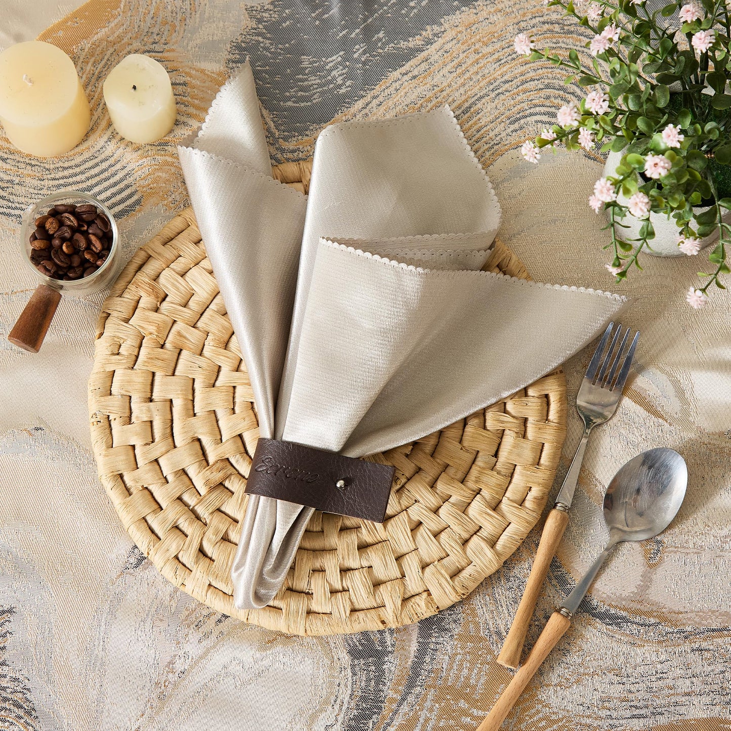 Dark Brown Napkin Rings Set of 6 – Elegant Leather Napkin Ring Holders, Double-Sided Waterproof, Durable Table Decor for Easter, Weddings & Dinner Parties, Stylish Table Setting Accessories
