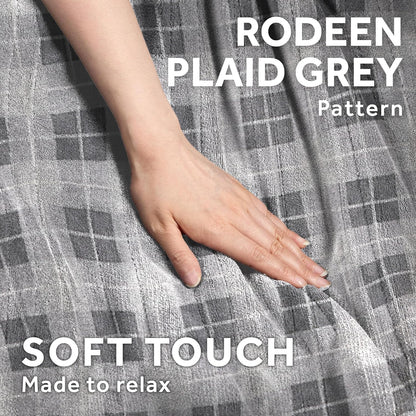 Sunbeam Electric Throw Royal Luxe Microplush Heated Blanket, 4 Heat Settings, 4-Hour Auto Shut-Off, Fast Heating, Warm and Cozy, Grey Rodeen Plaid, 50" x 60"